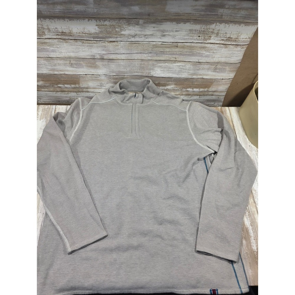 Tommy Bahama Quarter Zip Pullover Shirt Top Men's L G Gray Cotton Polyester‎
